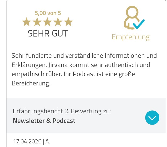 5-Sterne-Bewertung für den Podcast Einen Mann loslassen von Jivana Lohr: Hörerin mag den Podcast und betont, dass Jivana weiß, wovon sie spricht.